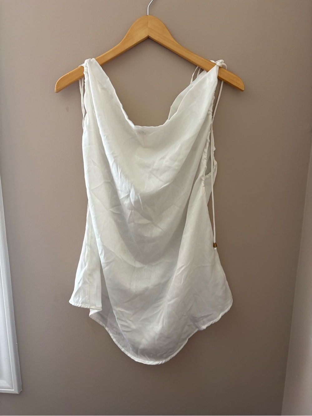 Free People White Hattie Silky Tie-Shoulder Cowl Neck Tunic Tank NWTS Sz M - Picture 7 of 9